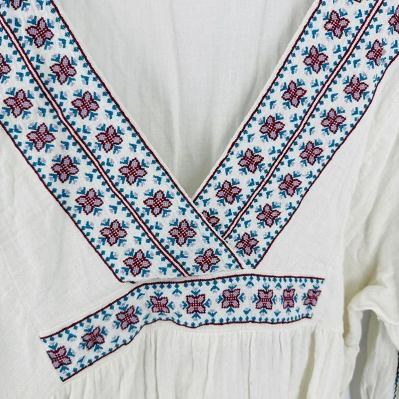 Lucky Brand Ivory Embroidered Cotton Gauze Peasant Blouse Size L Boho Peasant - Picture 4 of 9